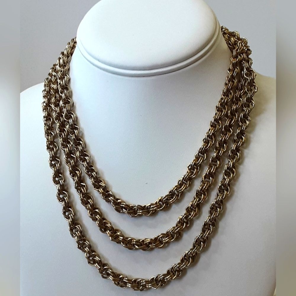 VTG Double Link Gold Tone Link Chain Necklace 52"